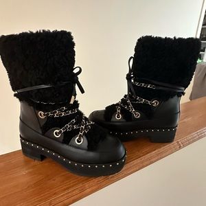 chanel leather ski snow boot